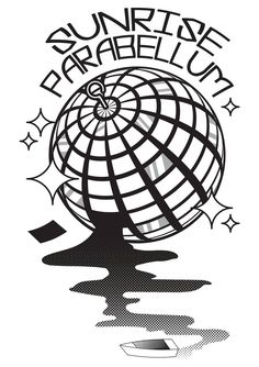 a black and white drawing of a globe with the words run free parabellum