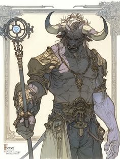 Minotaur Concept Art, Dnd Mummy, Minotaur Character Art, Half Minotaur, Minotaur Dnd, Minotaur Art, Monsters Rpg, Dragon Horns, Magical Creature