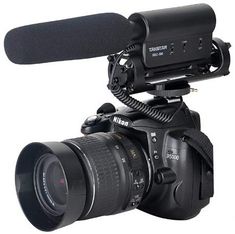 a camera with a microphone attached to it