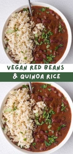 two bowls filled with beans and rice