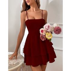 Burgundy Back Bowknot Spaghetti Strap Mini Dress Glamouröse Outfits, Strap Skirt, Mini Robes, Boho Floral Dress, Sling Dress, Suspender Dress, Outfit Casual, Cami Dress, Types Of Skirts