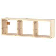 a wooden shelf with three compartments on each side