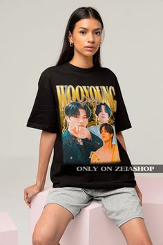 ATEEZ Wooyoung Retro 90s Tee - Ateez Shirt - Kpop T-shirt - Kpop Merch - Kpop Gift for her or him - Ateez Atiny Shirt - Kpop Bootleg Tee This is our unisex shirt, and it's true to size. To get the oversized look, you have to choose +1 or +2 of your original size number. If you're not sure about your size, you can refer to our size chart. Reach out if you have any issues with your order! The unisex heavy cotton tee is the basic staple of any wardrobe. It is the foundation upon which casual fashio Kpop T Shirt, Merch Kpop, Kpop Tshirt, 90s Tees, Kpop Merch, Retro 90s, Hottest Trends, Tee Design, Unisex Shirt