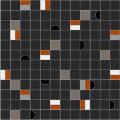 an abstract pattern with orange and gray squares on black background, which is very similar to the same color scheme used in graphic design