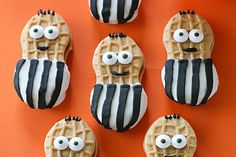 cookies decorated to look like waffles with googly eyes