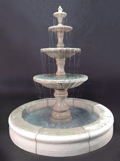 Monaco 4-Tier Fountain with Fiore Pond, Gray - Outdoor Art Pros Large Outdoor Fountains, Concrete Fountains, Modern Fountain, Outdoor Fountains, Outdoor Water Feature, Bird Bath Fountain, Pond Fountains, Stone Fountains, Small Fountains