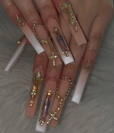 Mexican Nails, Quince Nails, Quinceanera Nails, Gold Acrylic Nails, Cross Nails, Girly Acrylic Nails, Simple Acrylic Nails, Glow Nails, Long Square Acrylic Nails