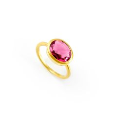 "You'll fall in love with the deep red color of this Ruby Quartz ring. This is a perfectly sized oval to compliment any collection. Popular as a birthday gift for those July babes and Ruby lovers alike. This is a natural stone that is lab-dyed a red-magenta color. This translucent stone is beautifully faceted and bezel set in a 925 sterling silver band or plated with 18k vermeil gold. Gemstone is approximately 8 x 12mm. Band has 925 stamp on inside. Please note that each ring is handmade and the 14k Gold Ring With Large Stone For Gift, 14k Gold Rings With Large Stone For Gift, Red Birthstone Ring With Round Stone For Gift, Elegant Large Stone Ruby Ring Gift, Elegant Ruby Ring With Large Stone For Gift, Ruby Ring With Round Cut Gemstone For Gift, Gift Ruby Crystal Ring With Gemstone, Ruby Birthstone Ring With Round Stone For Gift, Ruby Crystal Ring Gift