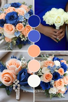 wedding bouquets with blue and orange flowers in different colors for the bride's bouquet