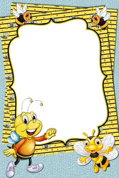 a frame with two bees and a bee on it