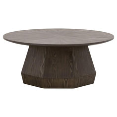 Elevate your living area with the Courtney Rustic Lodge Brown Wood Round Coffee Table, expertly crafted from MDF, plywood, and ash veneer. Wood Round Coffee Table, Mdf Plywood, Round Wood Coffee Table, Rustic Lodge, Classic Brown, Wood Rounds