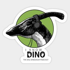 the i know dino logo with headphones on