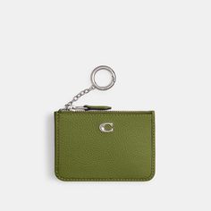 Crafted of polished pebble leather detailed with our Signature hardware the Essential Mini ID Card Case is a minimalist design with a convenient ID window a polished key ring and a zippered compartment for cards cash and other small items. | Coach Essential Mini Id Card Case - Women's - Silver/dark Lime Coach Card Holder With Rfid Blocking For Everyday, Coach Rfid Blocking Card Holder, Coach Rfid Blocking Card Holder For Everyday, Coach Leather Card Holder For Everyday Use, Rfid-blocking Coach Card Holder, Coach Tote Bags, Polished Pebble, Coach Tote, Signature Hardware