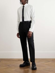 Shop BOTTEGA VENETA Pinstriped Cotton-Poplin Shirt, Explore the latest in-season BOTTEGA VENETA collection today on MR PORTER Mens White Dress Shirt, Cotton Poplin Shirt, Leather Shirt, Quiet Luxury, Men Shirt, Black N White Dress, White Shirt Dress, Poplin Shirt, White Shirts