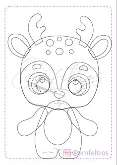 a cartoon animal with big eyes and horns on it's head, outlined in black ink