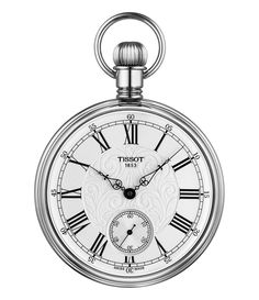 From Tissot&#x2C; this watch features:Palladium plated brass round casesilver dialmechanical movementMineral crystalapprox. 51 mm case sizeT-Pocket collectionImported. Elegant Chronograph Pocket Watch With Round Dial, Elegant White Pocket Watch For Formal Occasions, Elegant White Pocket Watch For Formal Events, Elegant White Pocket Watch With Chronometer, Timeless White Pocket Watch For Formal Occasions, Pocket Watch Drawing, Tissot T Touch, Watch Tattoo Design, Pocket Watch Tattoos