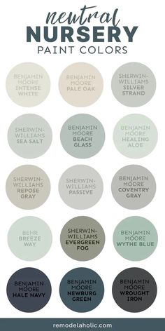 the neutral nursery paint colors are all in shades from blue to gray, and white