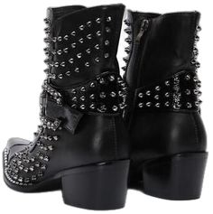 Punk Boots With Spikes For Concert, Rock Style Boots With Spikes For Alternative Fashion, Gothic Moto Boots With Spikes For Fall, Punk Boots With Studs For Alternative Fashion, Punk Style Riveted Ankle-high Moto Boots, Edgy Ankle-high Moto Boots With Rivets, Punk Ankle-high Moto Boots With Rivets, Punk Style Moto Boots With Rivets, Rock Style Boots With Rivets For Fall