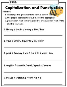 the worksheet for capitalization and puncturition with pictures on it