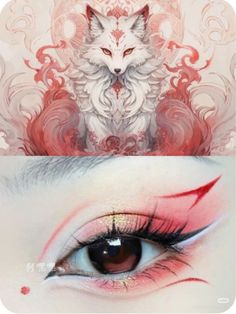 Red Festival Makeup, Fox Eye Makeup, Fox Makeup, Cute Eye Makeup