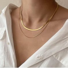 Plated In 14k Gold To Ensure A Long Lasting Finish That Is Tarnish-Resistant,Nickle Free, Lead Free, And Hypoallergenic, Reduces Concerns About Sensitive Skin Gold Snake Chain, Stacked Necklaces, Herringbone Necklace, Snake Chain Necklace, Snake Necklace, Gold Choker Necklace, Classy Jewelry, Stacked Jewelry, Style Minimaliste