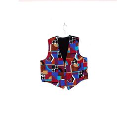 "cutest vintage!  90s geometric PARTY PRINT VEST. so unique and one of a kind... wearable art! perfect for adding style to any occasion. tag:  fabric: 100% cotton  size:   (see measurements below chest: 24\" (multiply by 2) length: 26\" measured from back collar seam all sizes vary from company to company, so to guarantee a proper fit please read the measurements carefully and compare them to a similar garment of your own. i do not accept returns, unless items are damaged or grossly misrepresented, so please make sure the measurements are correct for you :) (vesr) . . . . . . . . . . . . . . . . . . . . . . . . . . . . . . . . . . . . . . . . . . . . . . . . . . . . . . . . . . . . . . . . . . . . . . . . . . . . . . . . . . ." Retro Multicolor Sleeveless Vest, Retro Patchwork Vest For Fall, Y2k Style Vest Tops For Fall, Y2k Style Fall Vest Top, Retro Multicolor Summer Vest, Multicolor Retro Summer Vest, Vintage Patchwork Sleeveless Top, Vintage Fitted Multicolor Vest, Fitted Multicolor Vintage Vest