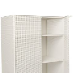 an open white cabinet on a white background