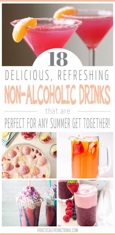 an image of non alcoholic drinks that are perfect for any summer get together with text overlay