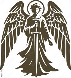 Angelic warrior brandishing a sword in vector stencil Векторне зображення Stock | Adobe Stock Angelic Warrior, Christmas Stage Decorations, Angel Vector, Christmas Stage, Feminine Tattoo Sleeves, Wood Burn Designs, Acrylic Painting Diy, Angel Gabriel, Copperplate Calligraphy