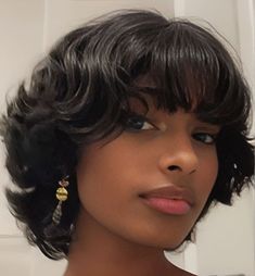 Short Bob Hairstyles For Prom, Short Hair Layers Chin Length, 70s Womens Hair Short Hairstyles, Curled Bob With Bangs, Mini Bob Haircut Black Women, Short Brown Hair Women, Short Curly Bob Black Women, 90s Fluffy Bob, Bob Inspo Short Hair