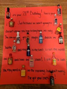 a birthday card with lots of bottles and condiments attached to the back of it