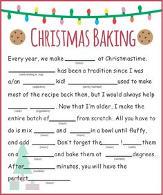 printable christmas baking worksheet for kids to help them learn how to bake