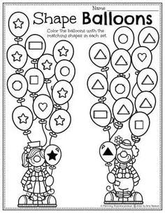 the shape balloons worksheet for kids to practice shapes and numbers in their hands