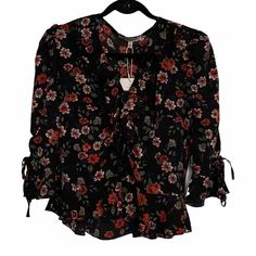 Free Generation Los Angeles Longsleeve Blouse New With Tags Attached! Never Worn Size Small Black Floral Print Blouse For Fall, Black Red, Black And Red, Top Blouse, Blouses, Angeles, Womens Tops, Angel, Tags