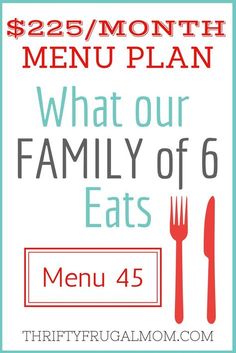 a menu with the words what our family eats, and a fork and knife on it