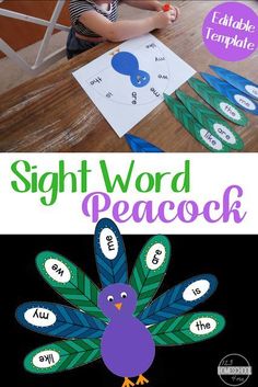 the sight word peacock is an easy way to practice sight words