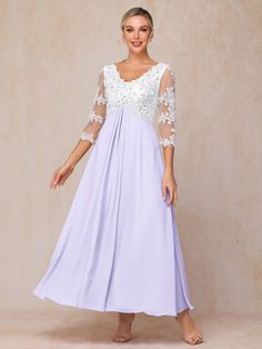 Lilac Lace Wedding Guest Dress, Wedding Guest Dresses, Lace Neckline, Sleeves Dress, Lilac Dress, Mother Of The Bride Dress, Dress Purchase, Chiffon Lace, Lace Sleeves