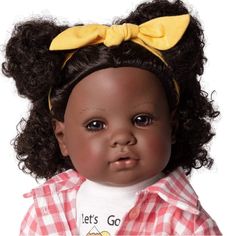 Camping Trip With This Beautiful Curly Hair 22” Doll Pink Flannel Shirt, Yellow Bandana, African American Baby Dolls, Baby Powder Scent, American Baby Doll, Black Baby Dolls, Pink Flannel, Gentle Baby, Lifelike Dolls