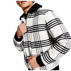 Feel Like Your Best Self Every Time You Slip Into This Plaid, Fleece-Collar Jacket From Inc International Concepts. Classic Fit Spread Fleece Collar; Full-Zip Closure Contrast Trim At Collar, Hem And Cuffs Two Front Flap Pockets With Button Closure Polyester/Wool/Acrylic Dry Clean Imported Location: Rack 7 White Urban Fleece Outerwear, Urban White Fleece Outerwear, White Fleece Jacket With Ribbed Cuffs, White Fleece Jacket With Ribbed Cuffs For Fall, White Fleece Jacket With Pockets For Streetwear, Urban Fleece Jacket With Ribbed Cuffs For Winter, White Collared Outerwear For Streetwear, White Outerwear With Ribbed Cuffs For Fall, White Ribbed Cuffs Fall Outerwear