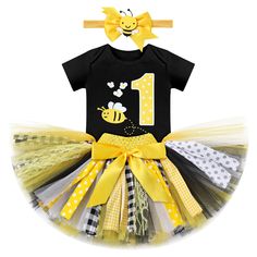 PRICES MAY VARY. Bee Theme Birthday Party Outfit: Toddler kids girl bee birthday cake smash outfit come with short sleeve bee romper t-shirt and tulle tutu skirt and bee bownot headband 3pcs Set, Adorable little girls bee prinecess dress baby toddler girls half 1st 2nd 3rd birthday outfit for princess cake smash photo props. Fancy dress up bee themed birthday party supplies tutu skirt dress up outfit for bee theme birthday decorations party homewear role play suit christening wedding holiday sum Bee Birthday Theme, Bee Themed Birthday Party, Bee Theme Party, Bee Birthday Party, 1st Birthday Tutu, 1st Birthday Cake Smash, Birthday Tutu Outfit, Bee Party