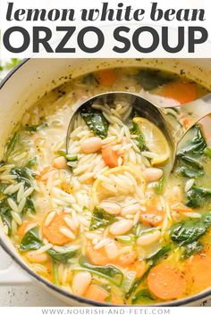 lemon white bean orzo soup with carrots and spinach