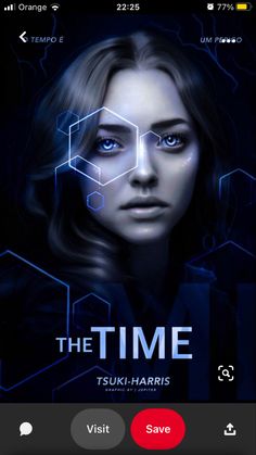 the time movie poster with a woman's face in blue and hexagonal shapes