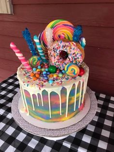 a birthday cake decorated with candy and candies