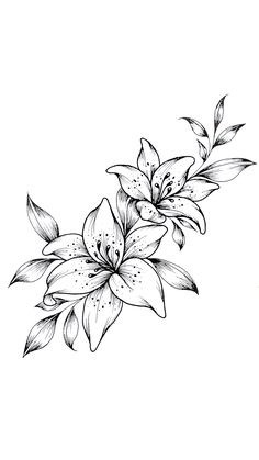 a black and white drawing of flowers on a white background