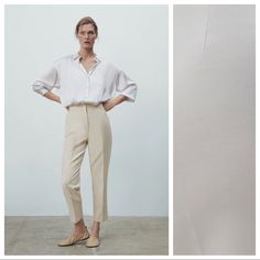 Nwt. Zara Off White/Ecru High Waisted Pants With Pronounced Seams At Front And Back, Front Welt Pockets, Front Zipper, Metal Hook, And Inside Button Closure. Size S. Ref 1608/832. Waist 13,5" Flat, Rise 13", Inseam 27". Do. Beige Straight Dress Pants For Summer, Summer Beige Dress Trousers, Summer Office Dress Pants With Tapered Leg, Classic Beige Pants For Summer, Classic Beige Summer Pants, Beige Tapered Leg Bottoms For Daywear, Elegant Beige Bottoms For Workwear, Chic White Tapered Leg Dress Pants, Elegant Summer Dress Pants With Tapered Leg