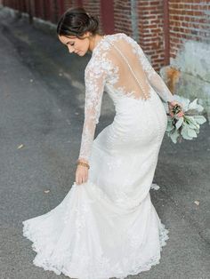 Long Sleeve Modest Sheath Lace Wedding Dresses with Court Train AWD1290-SheerGirl Wedding Dresses Near Me, Vowel Renewal, Long Bridal Gown, Sheath Wedding Dress Lace, Dress Sleeves, Wedding Dress Train, Backless Wedding, Sweetest Thing, Engagement Ideas