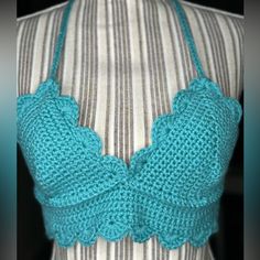 Handcrafted By Me And Never Been Used Has Adjustable Straps That Can Be Adjusted To Your Torso Size Cup Fits Size A To B Best Blue Fitted Crochet Triangle Top, Fitted Handmade Blue Crochet Top, Handmade Fitted Blue Top, Blue Fitted Crochet Top For Summer, Fitted Blue Tops With Crochet Trim, Crochet Bra Top, Bow Crop Tops, Knitted Crop Tank Top, Festival Crop Tops