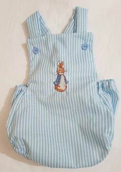 Hand made peter rabbit romper please message with colour you would like Cute Baby Clothes Newborn, Easter Romper, Baby Boy Easter, Peter Rabbit Birthday, Baby Shawl, Crochet Baby Cardigan, Baby Fits, Rabbit Baby, Baby Cardigan