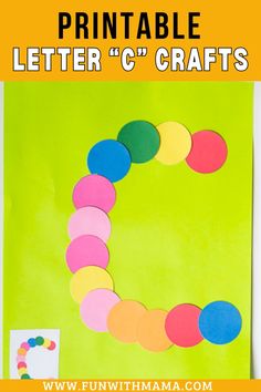 the letter c is made out of colored paper and surrounded by circles on a green background