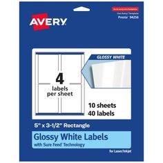 avery glossy white labels, 4 x 3 - 1 / 2